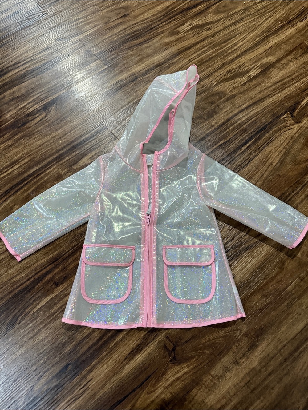 Cat & Jack Clear Holographic Kids Rain Jacket with Pink Trim